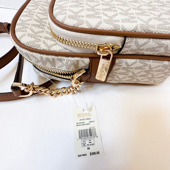 Michael Kors Jet Set Travel MD Chain Crossbody Bag + Card Case Wallet MK Vanilla - Picture 9 of 14